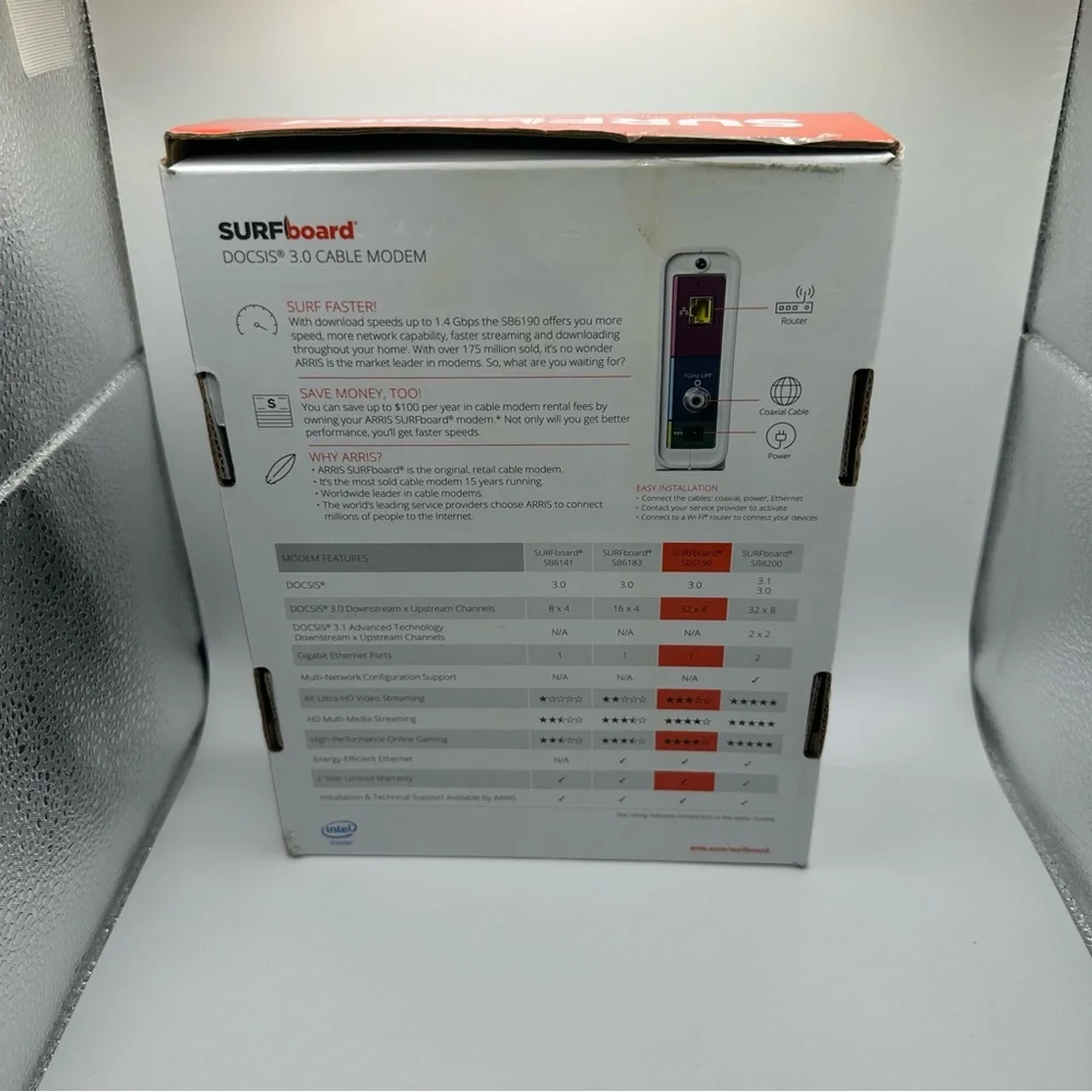 Arris SURFboard SB6190 DocSis 3.0 32x8 White Cable Modem